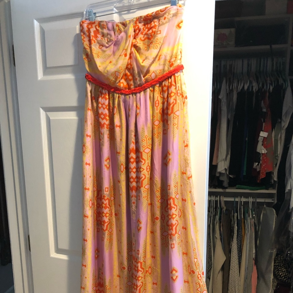Line & Dot Strapless Silk Sundress Maxi